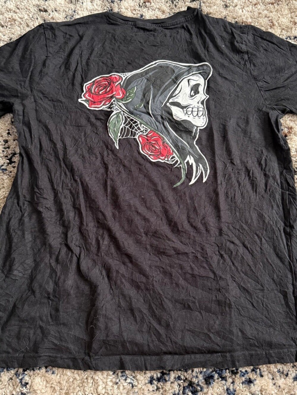 Taco Tuesday Grim Reaper Roses Tee L Black Skull Graphic Shirt